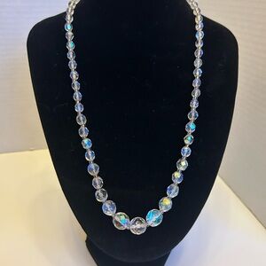VTG crystal or glass faceted beaded 20” necklace spring ring metal chain